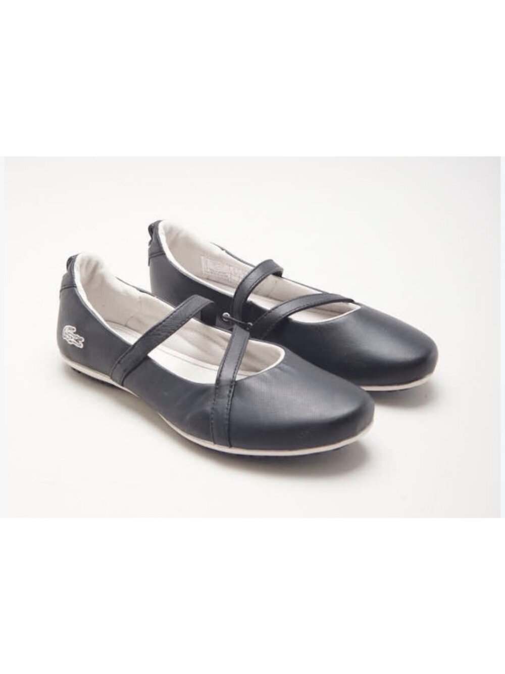 Lacoste Mary Jane Ballerine Flat Pump Women 8.5 Black Leather Tennis Preppy Golf